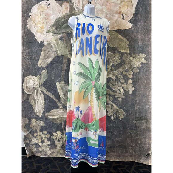 New Anthropologie Farm Rio Graphic Mesh Midi Dress sz L - Picture 8 of 8